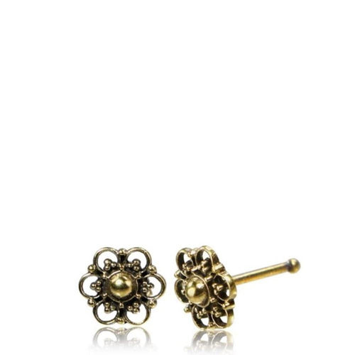 Gerader Nasenstecker (oder Tragus) golden Blümchen Brass 8 mm lang - chic - net.de