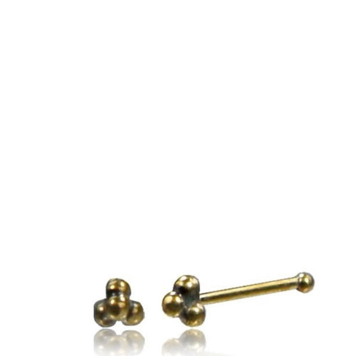 Gerader Nasenstecker (oder Tragus) golden klein Kugeln Brass Messing 8mm lang - chic - net.de