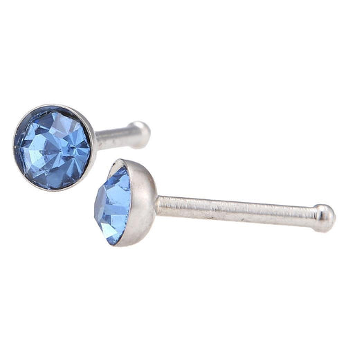 Gerader Nasenstecker silber Farben mini Stein hell blau Chirurgenstahl - chic - net.de