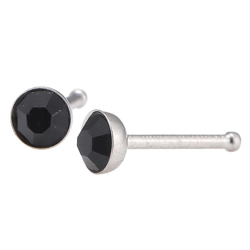 Gerader Nasenstecker silber Farben mini Stein schwarz Chirurgenstahl - chic - net.de