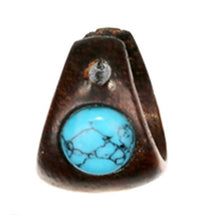 Load image into Gallery viewer, Holz Pin Creolen 14mm dunkelbraun Horn - Pin Ohrringe Türkis Inlay rund Handarbeit - chic - net.de
