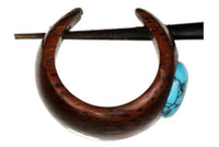 Load image into Gallery viewer, Holz Pin Creolen 14mm dunkelbraun Horn - Pin Ohrringe Türkis Inlay rund Handarbeit - chic - net.de
