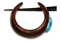Load image into Gallery viewer, Holz Pin Creolen 14mm dunkelbraun Horn - Pin Ohrringe Türkis Inlay rund Handarbeit - chic - net.de
