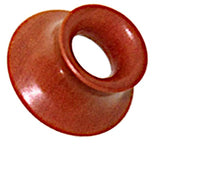 Cargar imagen en el visor de la galería, A close-up of a brown, round Holz Flesh Tunnel Trichter gewölbt braun Rosenholz Plug Unisex Ohrschmuck resembling a plastic sewing thimble with a large central hole, similar to those used for lobe piercings.
