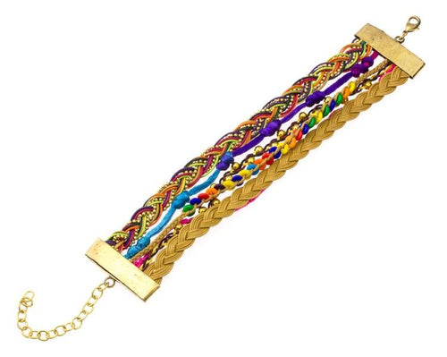 Ibiza Messing Armband mehrlagig golden braun Perlen nickelfrei antik Tribal 17,8 cm Karabiner - chic - net.de