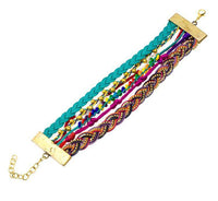 Load image into Gallery viewer, Ibiza Messing Armband mehrlagig golden dunkel türkis Perlen nickelfrei antik Tribal 17,8 cm Karabiner - chic - net.de
