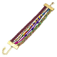 Load image into Gallery viewer, Ibiza Messing Armband mehrlagig golden dunkellila Perlen nickelfrei Tribal 17,8 cm Karabiner - chic - net.de
