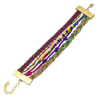 Load image into Gallery viewer, Ibiza Messing Armband mehrlagig golden dunkellila Perlen nickelfrei Tribal 17,8 cm Karabiner - chic - net.de
