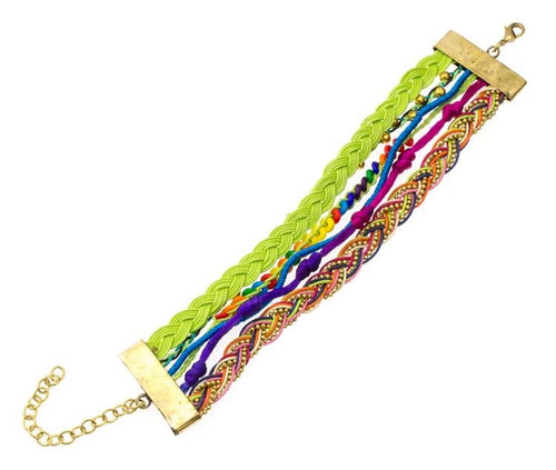 Ibiza Messing Armband mehrlagig golden grün Perlen nickelfrei antik Tribal 17,8 cm Karabiner - chic - net.de