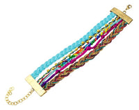 Load image into Gallery viewer, Ibiza Messing Armband mehrlagig golden türkis Perlen nickelfrei antik Tribal 17,8 cm Karabiner - chic - net.de

