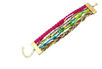 Load image into Gallery viewer, Ibiza Messing Armband mehrlagig pink Perlen nickelfrei antik Tribal 17,8 cm Karabiner - chic - net.de
