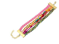 Load image into Gallery viewer, Ibiza Messing Armband mehrlagig rosa Perlen nickelfrei antik Tribal 17,8 cm Karabiner - chic - net.de
