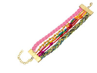 Load image into Gallery viewer, Ibiza Messing Armband mehrlagig rosa Perlen nickelfrei antik Tribal 17,8 cm Karabiner - chic - net.de
