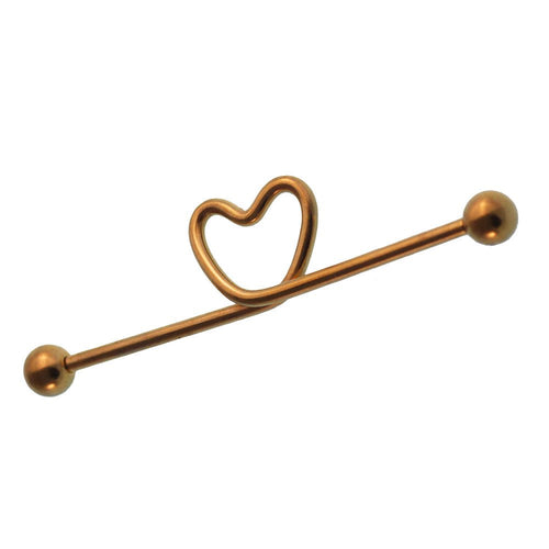Industrial Piercing Edelstahl Titan beschichtet,golden mit Herz,Kugel Verschluss - chic - net.de