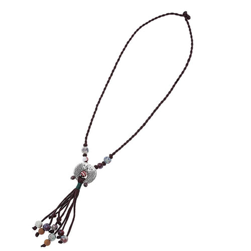 Kette 74 cm Brassanhänger Fische 33 mm Perlen marmoriert rot lila grün Kordel Bündel - chic - net.de