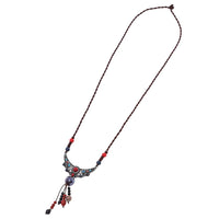 Load image into Gallery viewer, Kette 90 cm Brassanhänger Perlen Sichel blau rot 12 cm lila Kugel Kordel - chic - net.de
