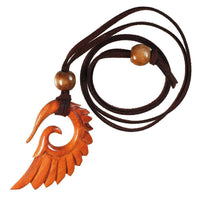 Load image into Gallery viewer, Kette Holz Flügel Spiralen Anhänger rotbraun Lederband Holzperlen verstellbar 75 cm - chic - net.de
