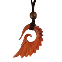 Load image into Gallery viewer, Kette Holz Flügel Spiralen Anhänger rotbraun Lederband Holzperlen verstellbar 75 cm - chic - net.de
