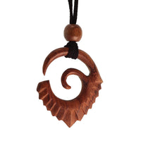 Cargar imagen en el visor de la galería, Kette Holz Spiralen Zacken Ornament Anhänger mittelbraun Lederband verstellbar Holzperle - chic - net.de
