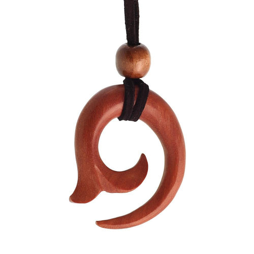 Kette Holz verzweigte Spirale Ornament Anhänger mittelbraun Lederband verstellbar Holzperle - chic - net.de