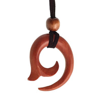 Load image into Gallery viewer, Kette Holz verzweigte Spirale Ornament Anhänger mittelbraun Lederband verstellbar Holzperle - chic - net.de
