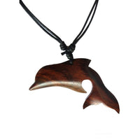 Load image into Gallery viewer, Kette springender Delfin dunkelbraun Sonoholz natürliche Maserung verstellbare Baumwollkette - chic - net.de
