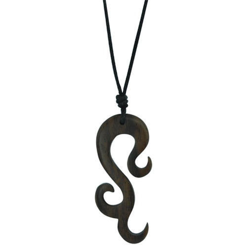 Kette Braun Sono Holz, verschnörkelter Anhänger, 5.8x2.4cm, verstellbare Baumwollkette