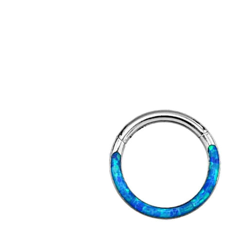 Klapp Segment Ring Piercing Edelstahl blau Opal Inlay - chic - net.de
