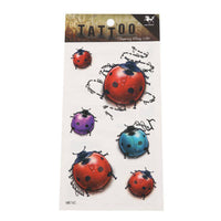Load image into Gallery viewer, Klebetattoo Marienkäfer rund bunt Wassertropfen Schriftzug schwarz 6 Motive 1 Bogen - chic - net.de
