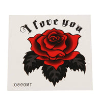 Load image into Gallery viewer, Klebetattoo temporär Rose Blüte rot Blätter schwarz Spruch I love you 1 Bogen - chic - net.de
