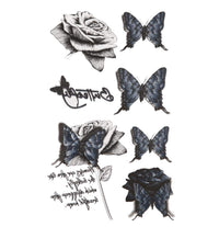 Load image into Gallery viewer, Klebetattoo Vintage Style Schmetterlinge blau Rose schwarz weiß 8 Motive 1 Bogen - chic - net.de
