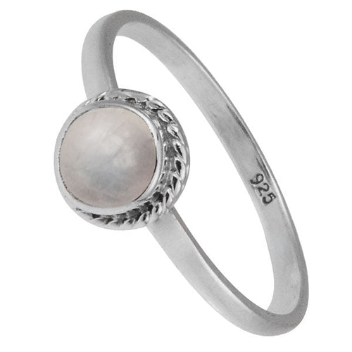 Kopie von Silberring Mondstein weiß 5 mm rund Zopf Rand 925er Sterling Silber Stein Ringe Schmuck 58 (18.6) - chic - net.de
