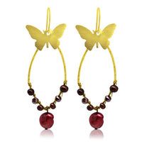 Cargar imagen en el visor de la galería, Kupferohrringe Creolen Schmetterling golden roten Perlen Ohrringe groß oval Damen Schmuck - chic - net.de

