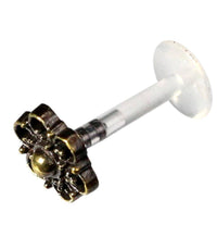 Load image into Gallery viewer, Labret Lippen Piercing Acryl Bogen Blume antik golden Brass Motiv - chic - net.de
