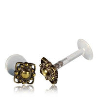 Load image into Gallery viewer, Labret Lippen Piercing Acryl eckige Blume antik golden Brass Motiv - chic - net.de

