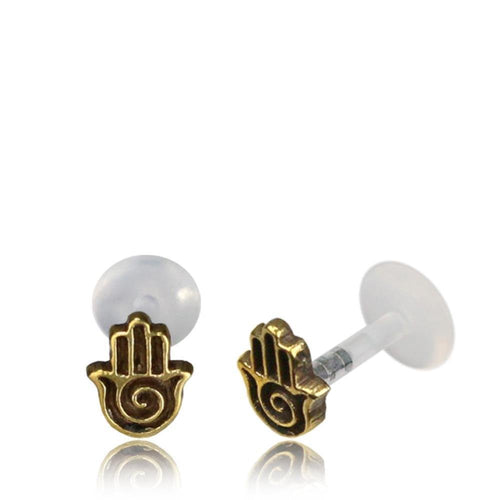 Labret Lippen Piercing Acryl Fatima Hand Spirale antik golden Brass Motiv - chic - net.de