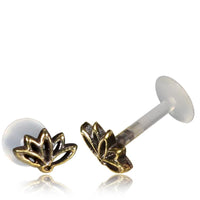Cargar imagen en el visor de la galería, Labret Lippen Piercing Acryl Lotus Blume antik golden Brass Motiv - chic - net.de
