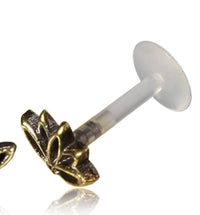Cargar imagen en el visor de la galería, Labret Lippen Piercing Acryl Lotus Blume antik golden Brass Motiv - chic - net.de

