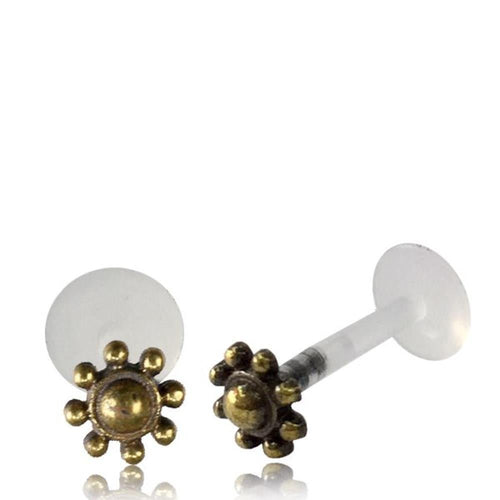 Labret Lippen Piercing Acryl Punkte Blume antik golden Brass Motiv - chic - net.de