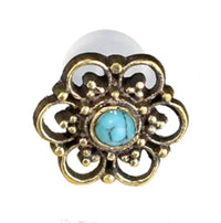 Load image into Gallery viewer, Labret Lippen Piercing Acryl Türkis Punkte Blume gold Brass - chic - net.de

