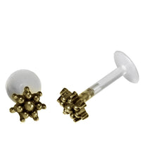 Load image into Gallery viewer, Labret Lippen Piercing Acryl Zacken Blume antik golden Brass Motiv - chic - net.de

