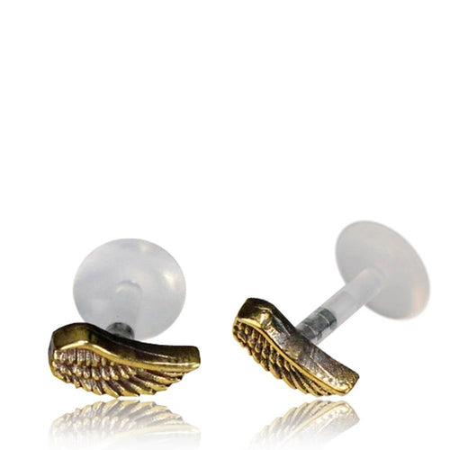 Labret Lippen Piercing Bio Acryl Engel Flügel antik golden Brass Motiv Tragus - chic - net.de