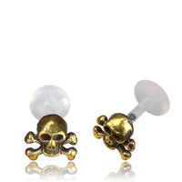 Load image into Gallery viewer, Labret Lippen Piercing Bio Acryl Piraten Skull antik golden Brass Tragus Conch Helix - chic - net.de
