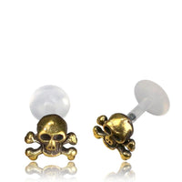 Load image into Gallery viewer, Labret Lippen Piercing Bio Acryl Piraten Skull antik golden Brass Tragus Conch Helix - chic - net.de
