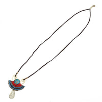 Load image into Gallery viewer, Lange Lederband Kette braun Ethno Fäden rot blau Stein blau - chic - net.de
