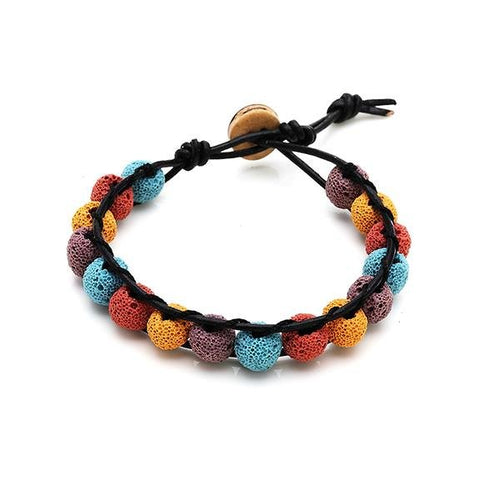Lava Stein Lederarmbänder Perlen gelb rot blau lila porös Holz Armband Leder verstellbar - chic - net.de