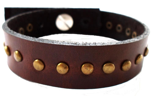 Lederarmbänder braun einreihig goldene Nieten Brass schmales Armband Leder unisex nickelfrei - chic - net.de