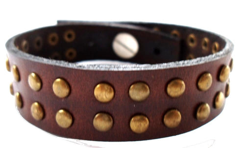 Lederarmbänder braun zweireihig goldene Nieten Brass schmales Armband Leder unisex nickelfrei - chic - net.de