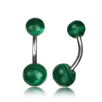 Load image into Gallery viewer, Malachit Bauchnabelpiercing Edelstahl Kugeln Stein grün gemasert - chic - net.de
