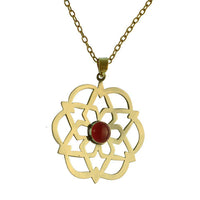 Load image into Gallery viewer, Messing Anhänger golden Karneol orange Stein Inlay rund Stern Blume Blüte Muster antik - chic - net.de
